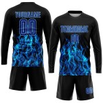 Blue Custom Flame Uniform Sublimation Royal-Light Black Jersey Soccer