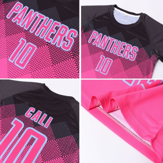 Gradient Custom Shape Jersey Soccer Square Pink Blue Sublimation Black-LIght Uniform Gradient Custom Shape Jersey Soccer Square Pink Blue Sublimation Black-LIght Uniform