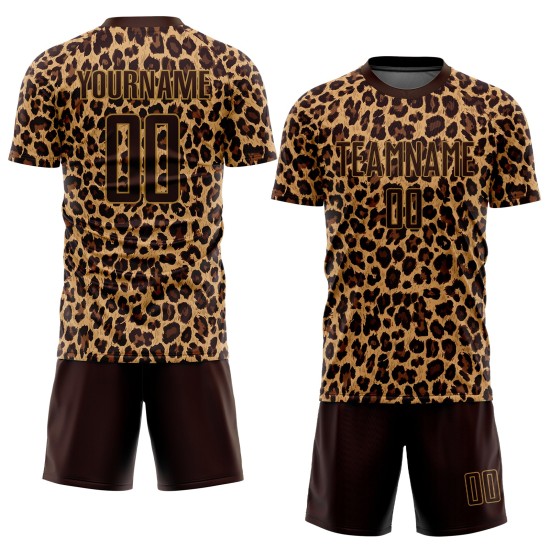 Brown Leopard Soccer Brown-Old Uniform Jersey Gold Custom Sublimation