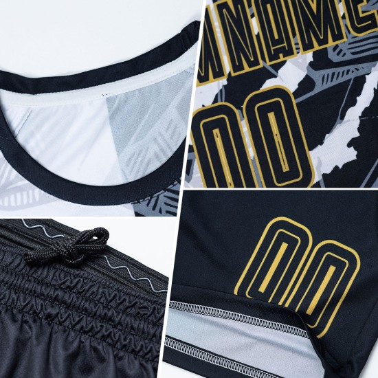 Pattern Scratch Black-Old Gold Uniform Custom Jersey Soccer Sublimation Graffiti