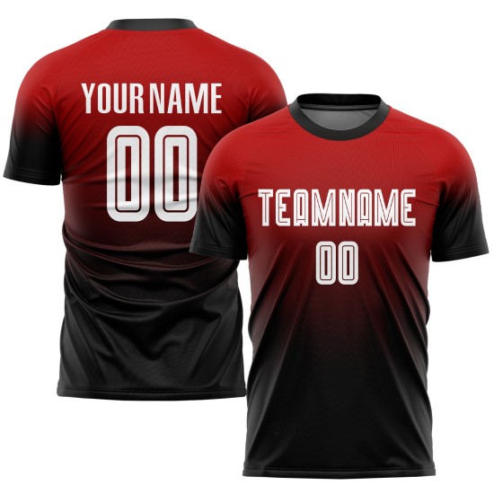 Jersey Fashion Uniform Soccer White-Black Red Custom Sublimation Fade