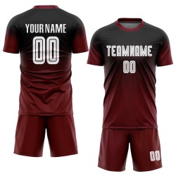 Sublimation Custom Black Uniform Fade White-Crimson Jersey Fashion Soccer